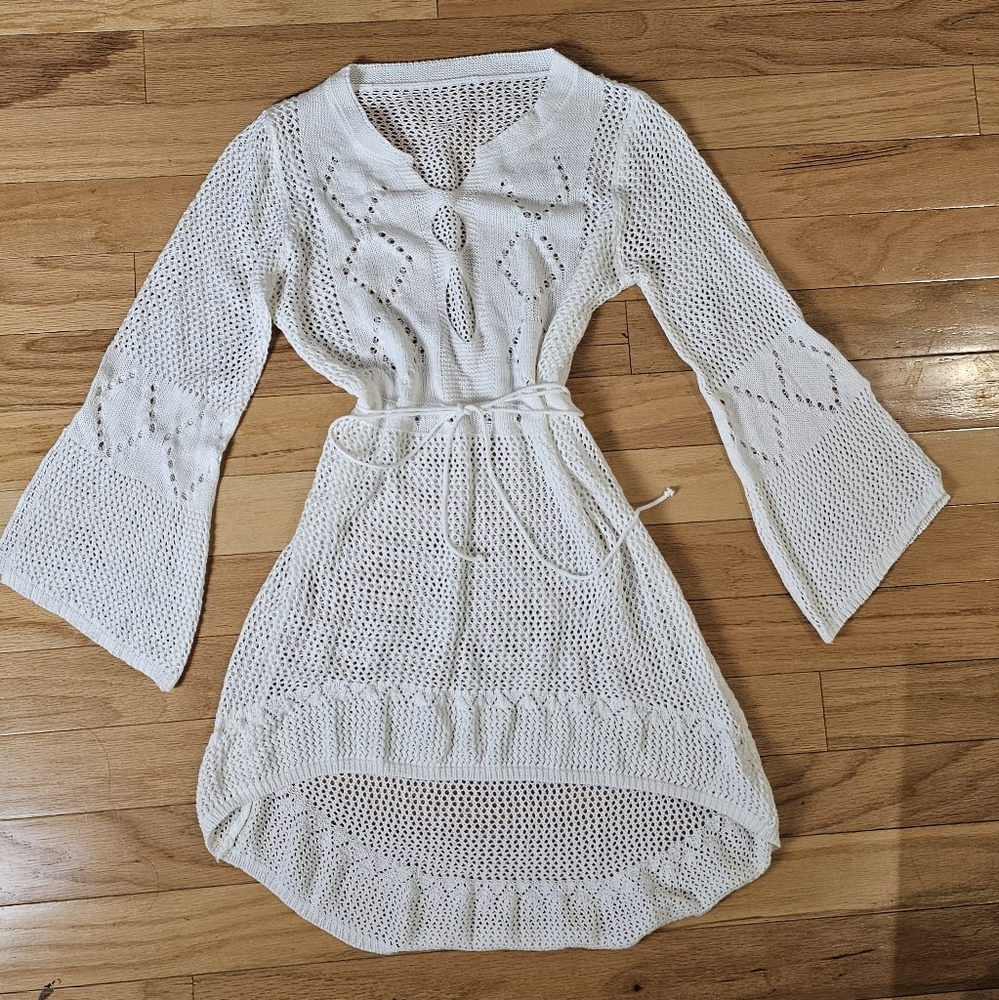 Cream Knit Dress with Bell Sleeves